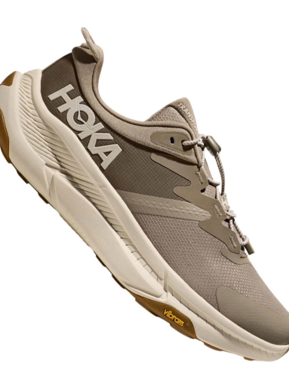 EUC Hoka Men's Taupe and Cream Trail Running Shoe